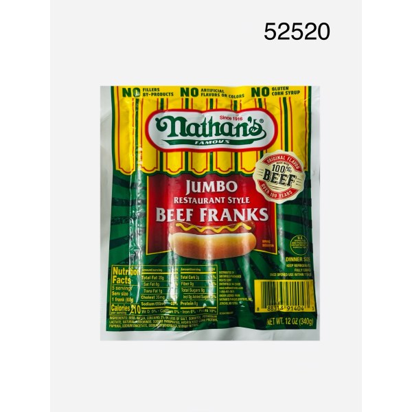 NATHANS FRANKS JUMBO REST 12OZ. 12/12OZ