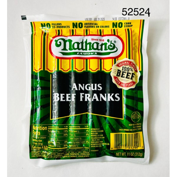 NATHANS FRANKS BEEF ANGUS 6C. 12/11OZ